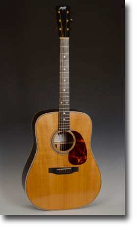 Lyon Dreadnought
Torrefied Sitka spruce top, rosewood back and sides 
Ebony fingerboard and bridge
40 X 15.25 X 5 inches